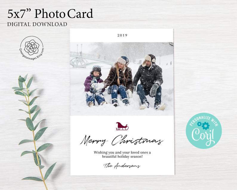 5×7 Christmas Photo Card – CORJL template, minimalist design, landscape photo card, announcement, personalized, holiday card, customize text