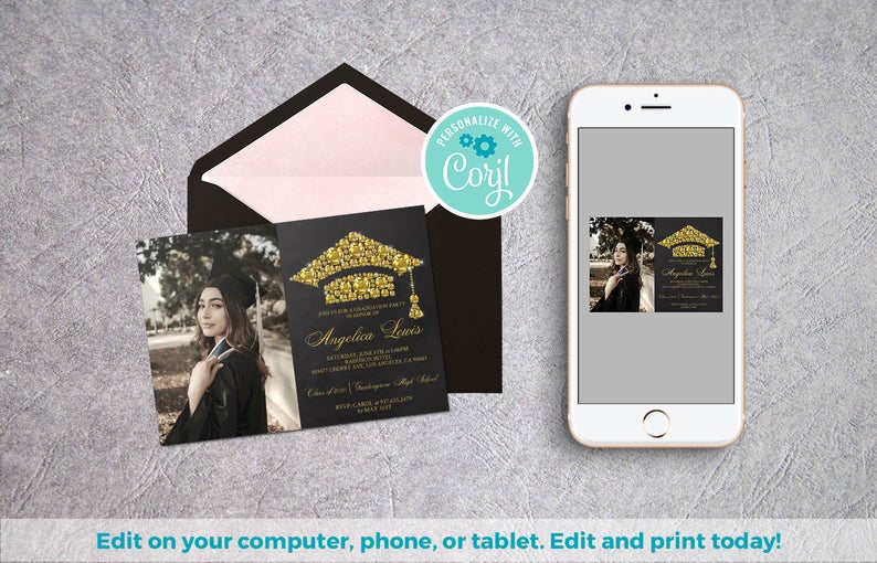 Class of 2020 | Gold Grad Invite, Graduation Template, Graduation Invites, Grad Party Invites, 2020 Invitation, Class 2020 Grad