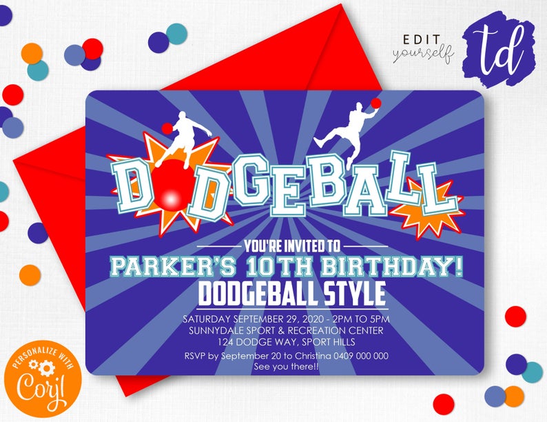 DODGEBALL INVITATION Instant Download Corjl Dodgeball Party Dodgeball Printable Dodgeball BIRTHDAY Invitation Kickball invitation Editable