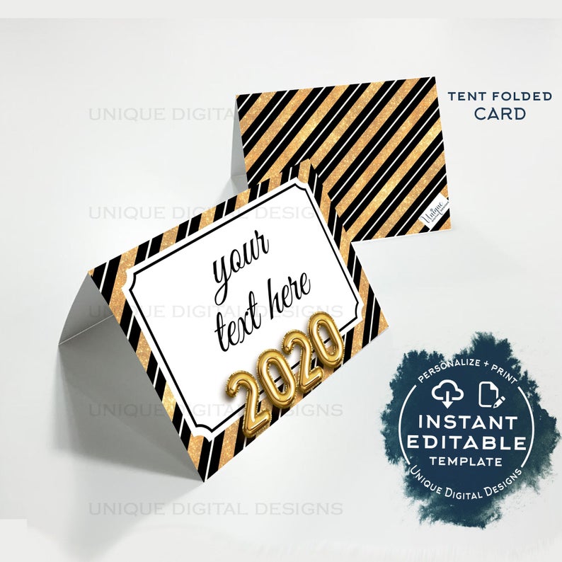 2020 Editable New Years Eve Food Tent, Party Place Cards, Food Label Cards, New Years Printable Decorations, Folded Template INSTANT ACCESS