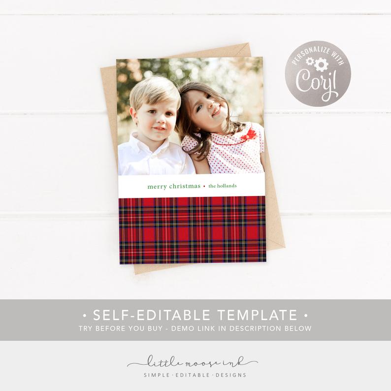 EDITABLE Photo Christmas card – Holiday Card Template. Merry Christmas. Tartan Plaid – CORJL