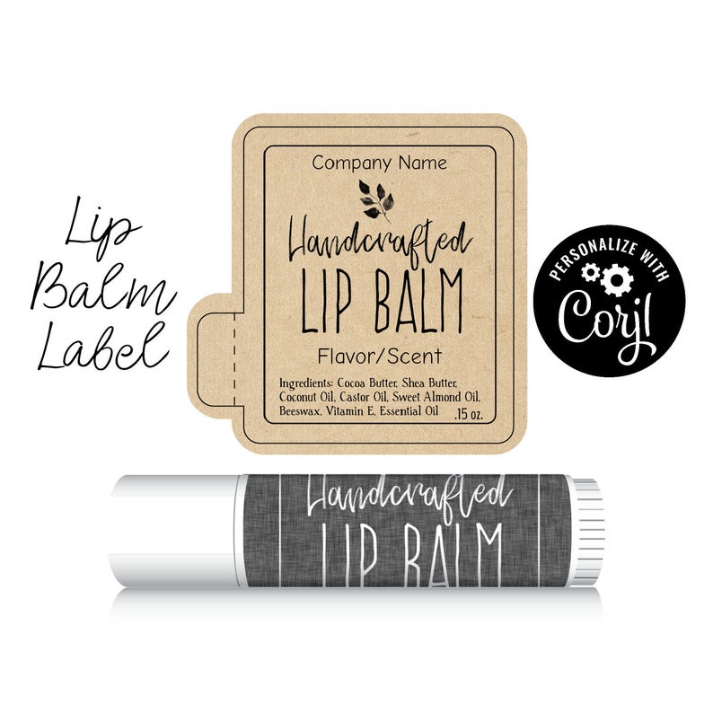 Editable Lip Balm Label Template – Natural and Sophisticated. Personalize, Customize in Corjl online, then Download & Print. Chapstick Label