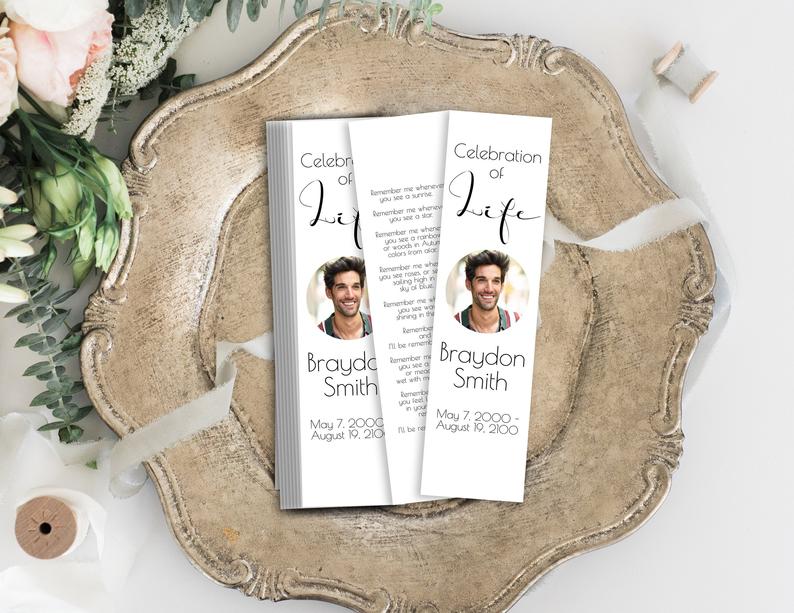 Memorial Bookmark, Celebration of Life, In Loving Memory Funeral Card, Editable Corjl Template CL445