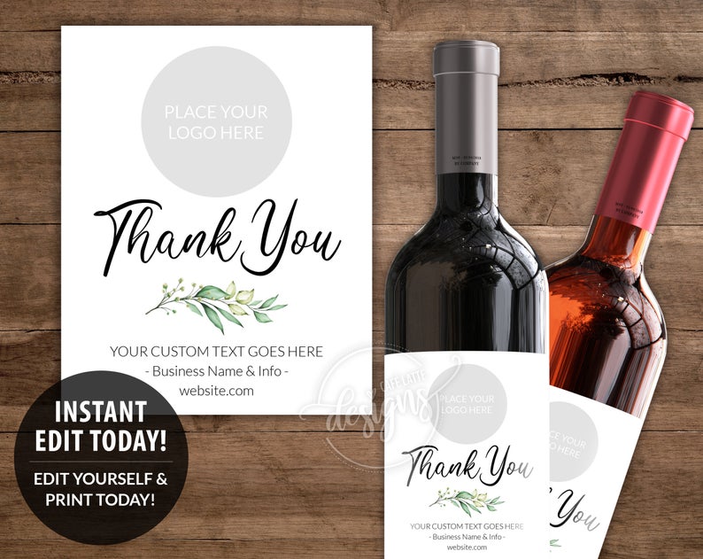 BUSINESS WINE Labels Editable Printable, Custom Personalized Sticker Tags Template, Wine Bottle gift favor, Corporate Company Gift Ideas DIY