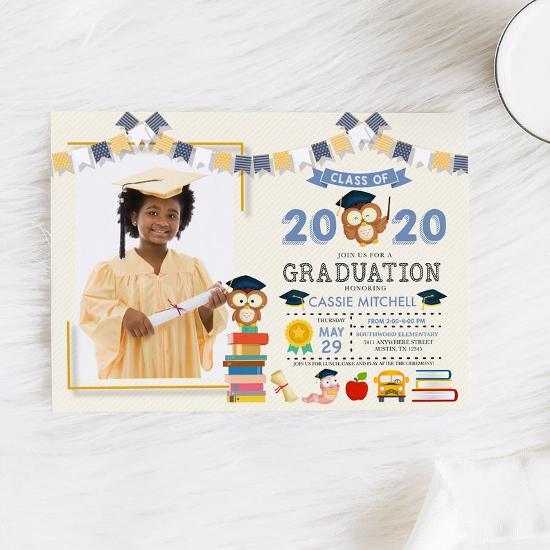 EDITABLE Invitation, Owl Kids Graduation Invitation, Photo Card, Graduation Announcement, Graduation Party, Printable Invitation, Corjl