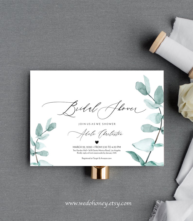 Trendy Greenery Wedding Bridal Shower Invitation, Instant Download, Editable Text with Corjl