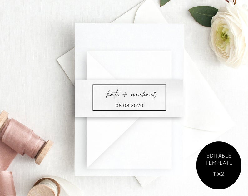 Wedding Belly Band Template – Wedding Invitation Belly Band – Modern