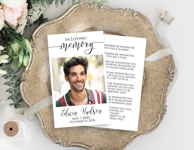 Prayer Card, Memorial Card, Celebration of Life, Funeral Poem Card, Editable Corjl Template PPF550