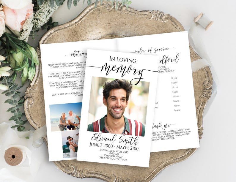 Program, Memorial Itinerary, Celebration of Life, Funeral Order of Events, Editable Corjl Template PPF550