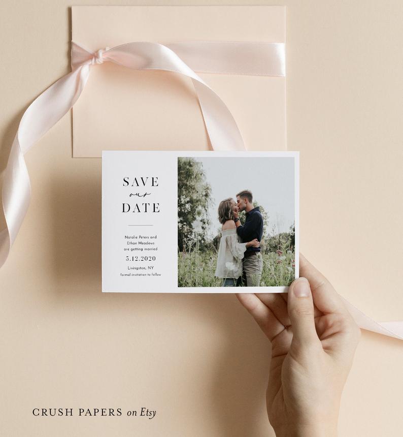 Modern Photo Save The Date Template, Minimalist Wedding Save the Date Card, Clean, Elegant, 100% Editable, Instant Download Corjl #006-210SD