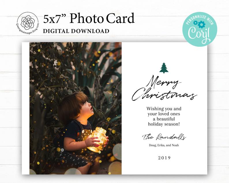 5×7 Christmas Photo Card – CORJL template, minimalist design, vertical photo card, announcement, personalized, holiday card, customize text