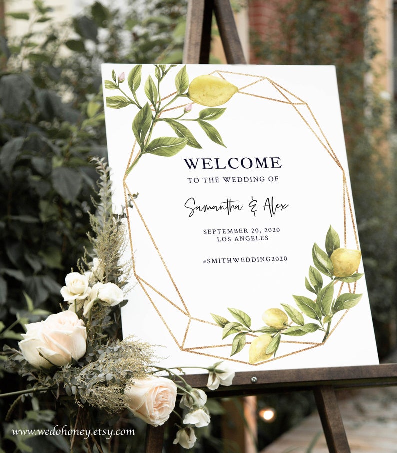 Lemon Welcome Sign Template, Citrus Bridal Shower Sign, Simple and Rustic Wedding, #087