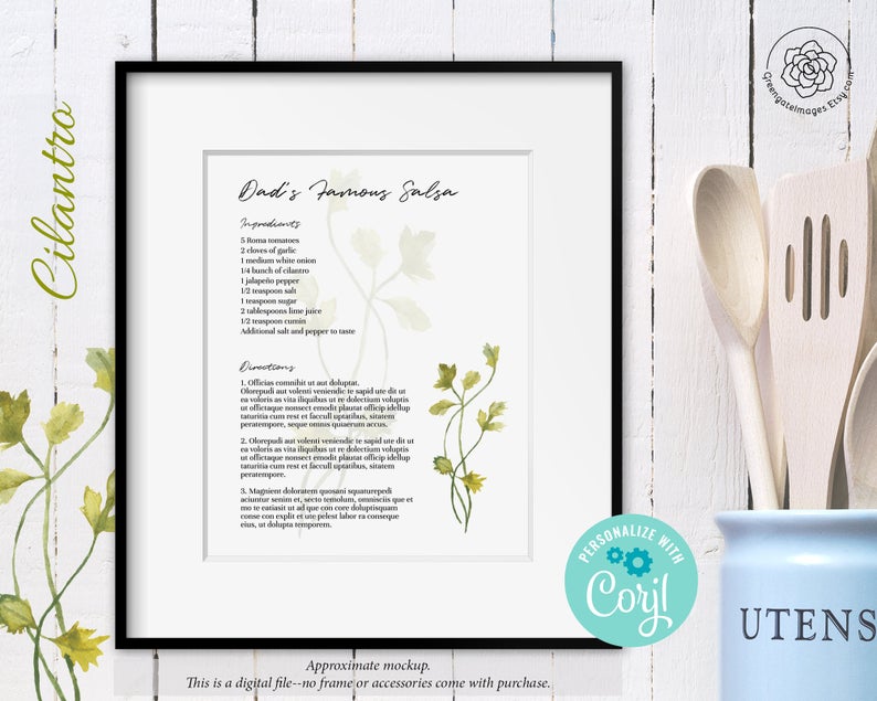Recipe Art Template – CORJL Edit, printable recipe, kitchen art, 8×10″ and 8.5×11 inches, last minute gift ideas, practical decor, custom