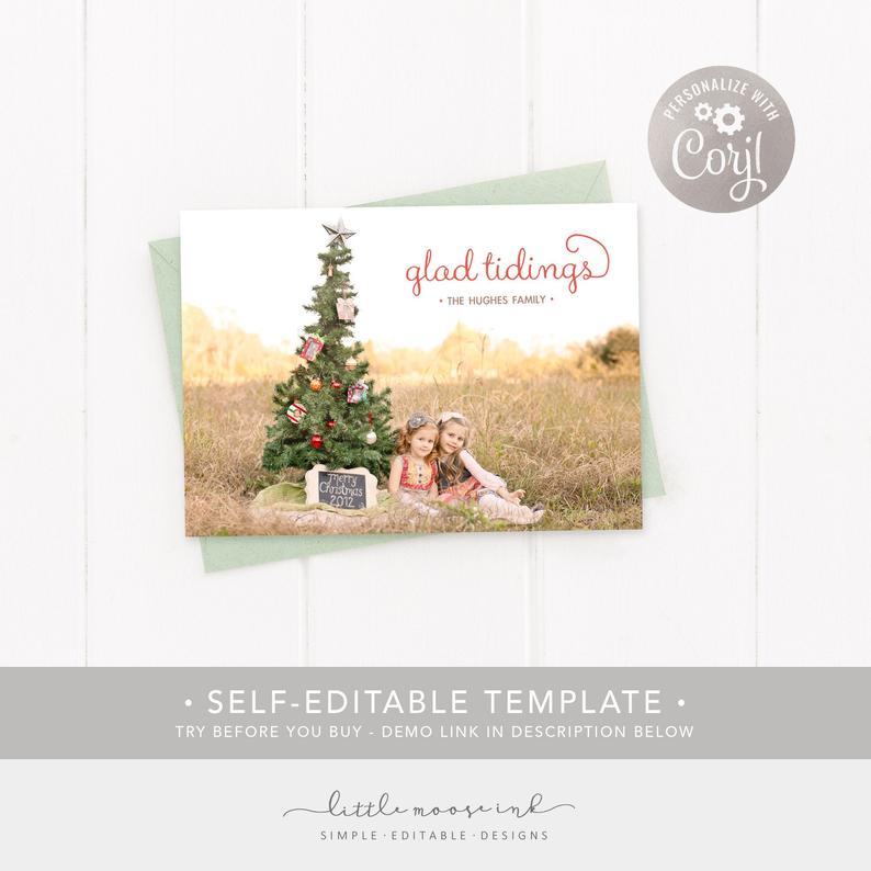 EDITABLE Photo Christmas card – Holiday Card Template. Glad Tidings – CORJL