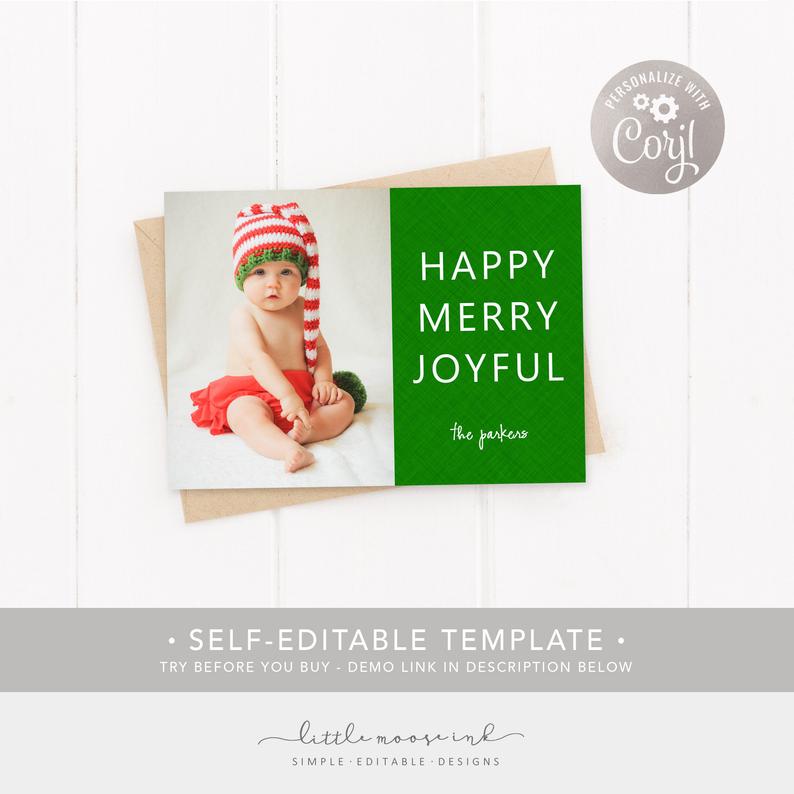 EDITABLE Photo Christmas card – Holiday Card Template. Happy Merry Joyful – CORJL