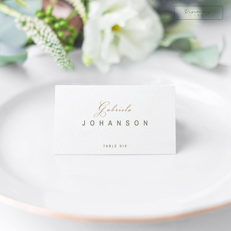 Gold Place Cards Template, Escort Cards, Minimal Wedding Name Cards, Modern Wedding Seating, Editable Place Card, INSTANT DOWNLOAD #062-B13