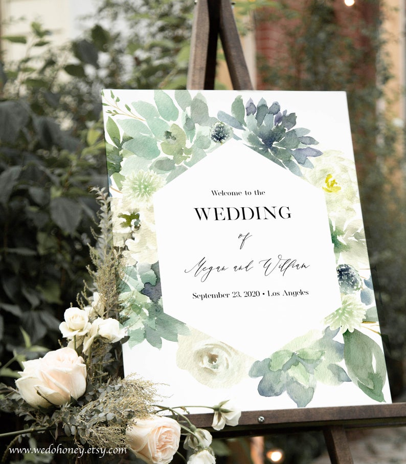 Succulent Welcome Sign Template, Outdoor Signs Welcome, Fully Editable Text with Corjl #0045