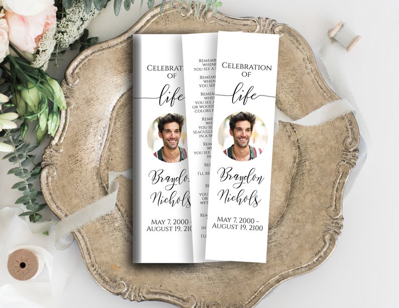 Memorial Bookmark, Celebration of Life, Funeral Poem Card, Editable Corjl Template PPF550