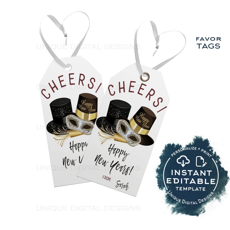 Editable Cheers to New Years Gift Tags, Personalized Roaring 20’s Gift Label New Years Eve, Present Printable Favor Tag INSTANT ACCESS 2020