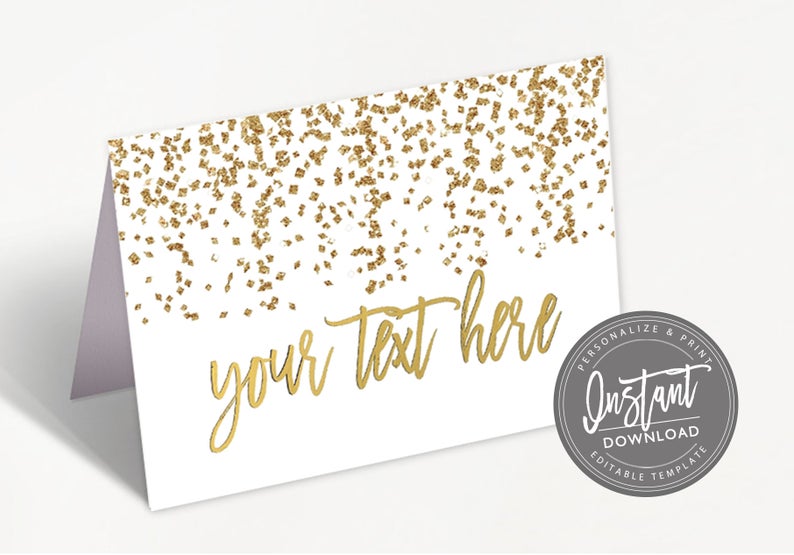 Mardi Gras Food Tent, Editable Name Place Cards, Gold Glitter Folded tent name card, Mardi Gras Printable Template, Instant Access