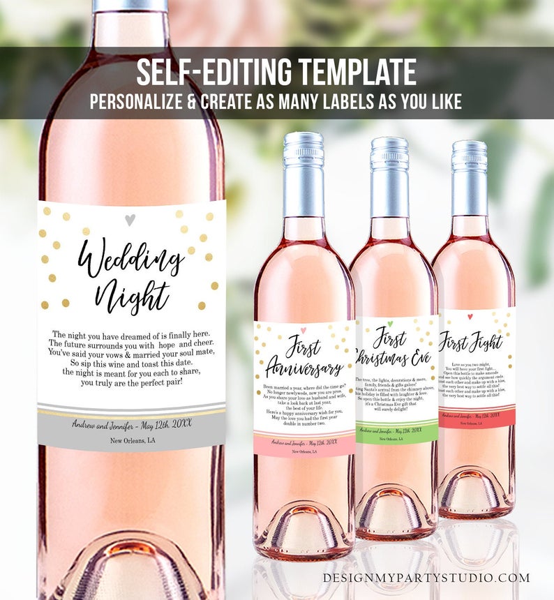 Editable Wine Labels Wedding Milestones Wedding Wine Labels Milestones Firsts Shower Gift Printable Template Digital Download Corjl