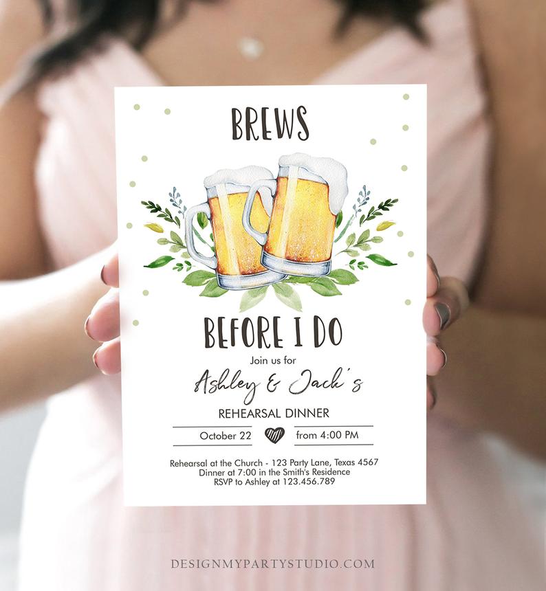 Editable Brews Before I Do Invitation Rehearsal Dinner Invitation Rustic Greenery Couples Shower Download Printable Template Corjl 0190