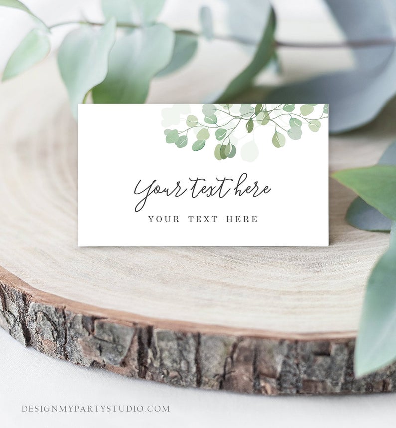 Editable Eucalyptus Place Card Wedding Tent Card Folding Name Card Greenery Foliage Seating Card Rustic Boho Printable Template Corjl 0029