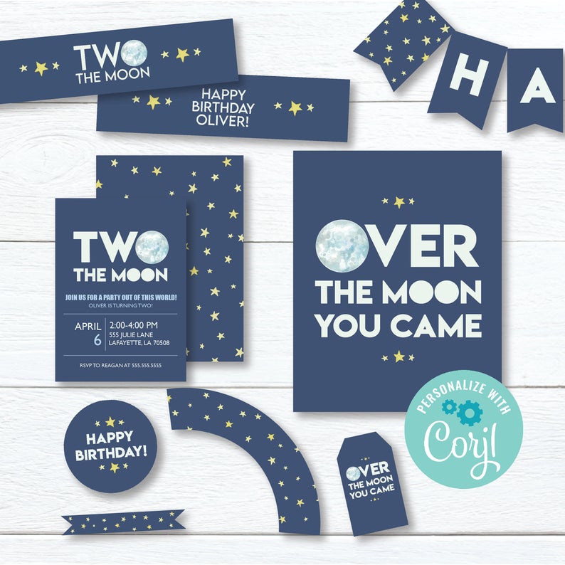 Two the Moon Birthday Printable Party Pack | Editable Instant Download