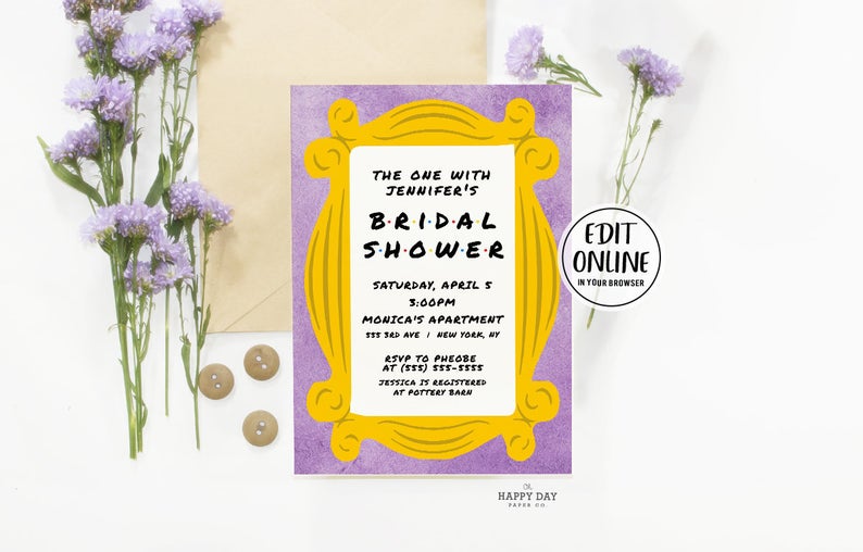 Editable Friends Bridal Shower Template • Peephole Door Frame Monica’s Apartment • Edit Yourself Online • Printable Friends Show Invitation