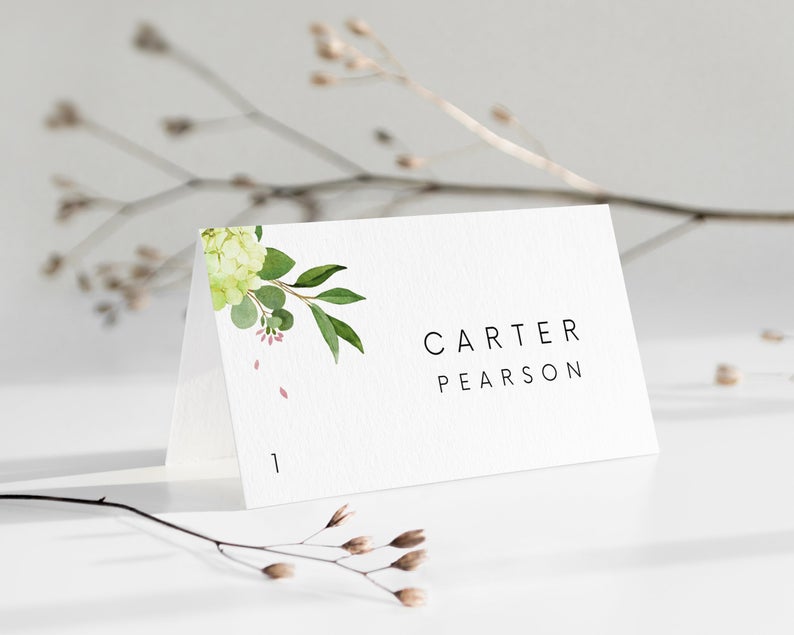 Floral Wedding Place Card,Greenery Wedding Place Card Template, Printable place card,Green and Pink Place Cards, Wedding Escort Card,SCD17