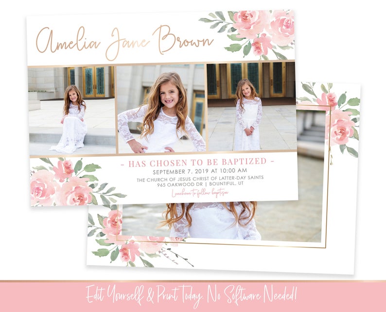 LDS Baptism Invitation Girl | Floral Baptism Invitation | Baptism Invitation Digital | Baptism Invitation | LDS Baptism Announcement | Corjl