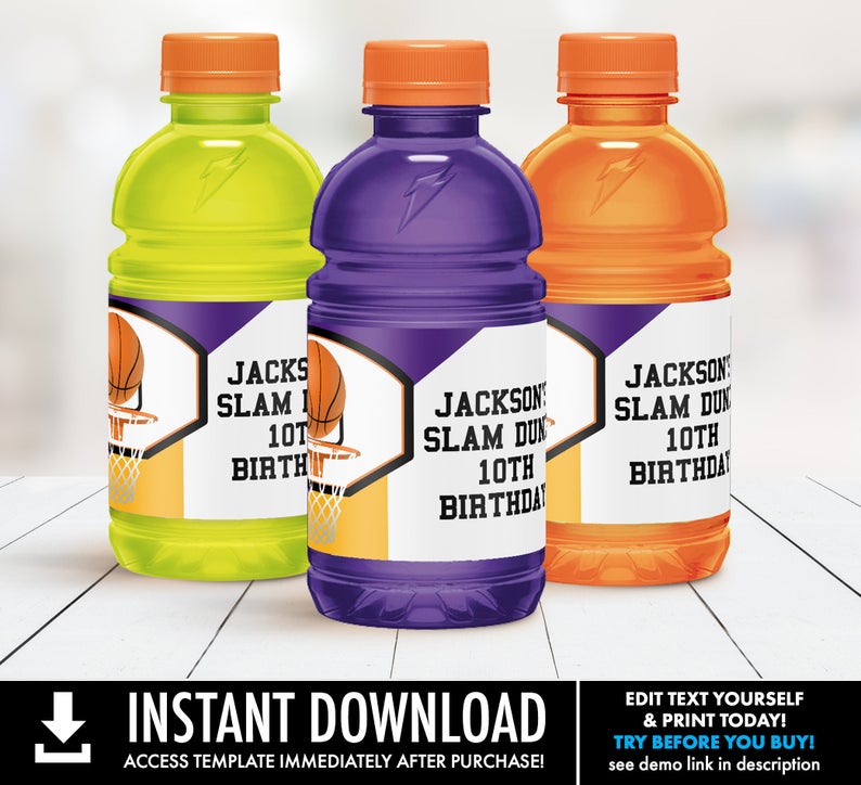 Basketball 12oz Gatorade Wrap/Label – Drink Label,Basketball Party,Basketball Birthday | Self-Edit with CORJL – INSTANT Download Printable