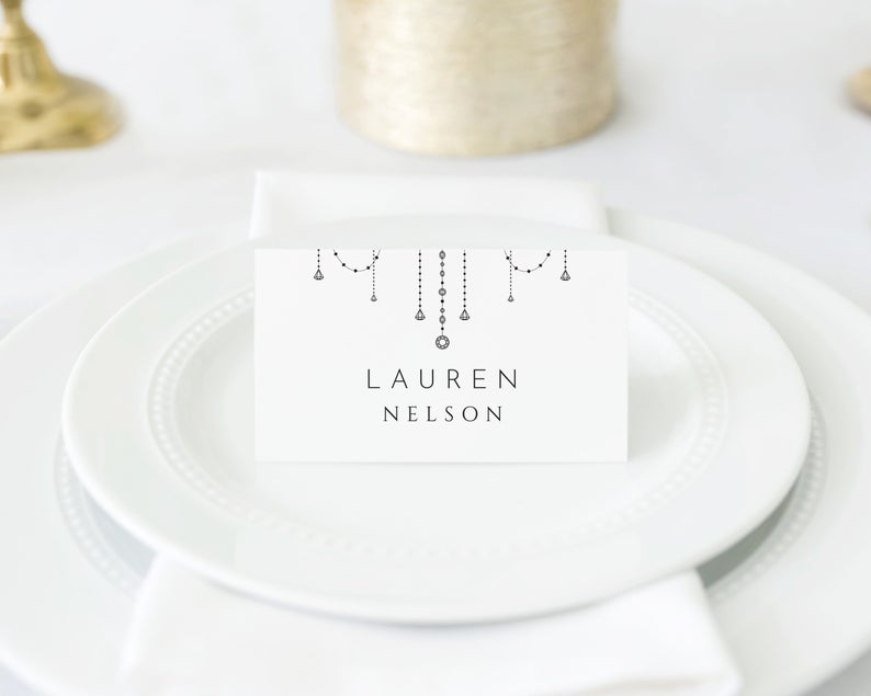 Modern Wedding Place Card Template,Editable Place Card,Black White Place Cards,Editable Wedding name card,Minimal table number card,SCD102