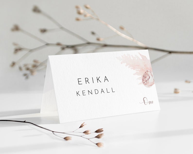 Floral Wedding Place Card,Blush Rose Wedding Place Card Template, Printable name card,Blush floral Place Cards, table name card, SCD42