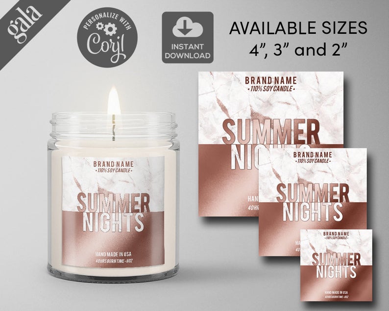 DIY Candle Label Templates, Jar Candle Label, Custom Product Label, Rose Gold Candle Packaging, Printable Label Design, Editable Label, 007