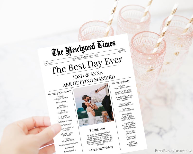 Wedding Newspaper Program, Traditional Post, Editable Program, Template, Newspaper, Corjl, Instant Download PPW2