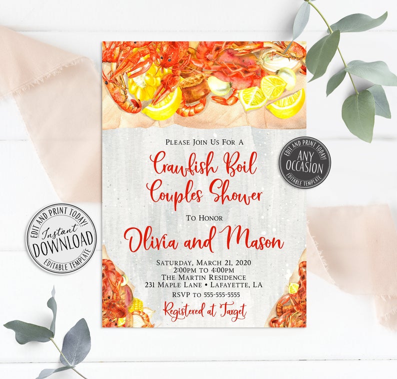 Crawfish Boil Invitations, Crawfish Boil Baby Shower, Crawfish Boil Couples Shower Invitation, Edit and Print Today!