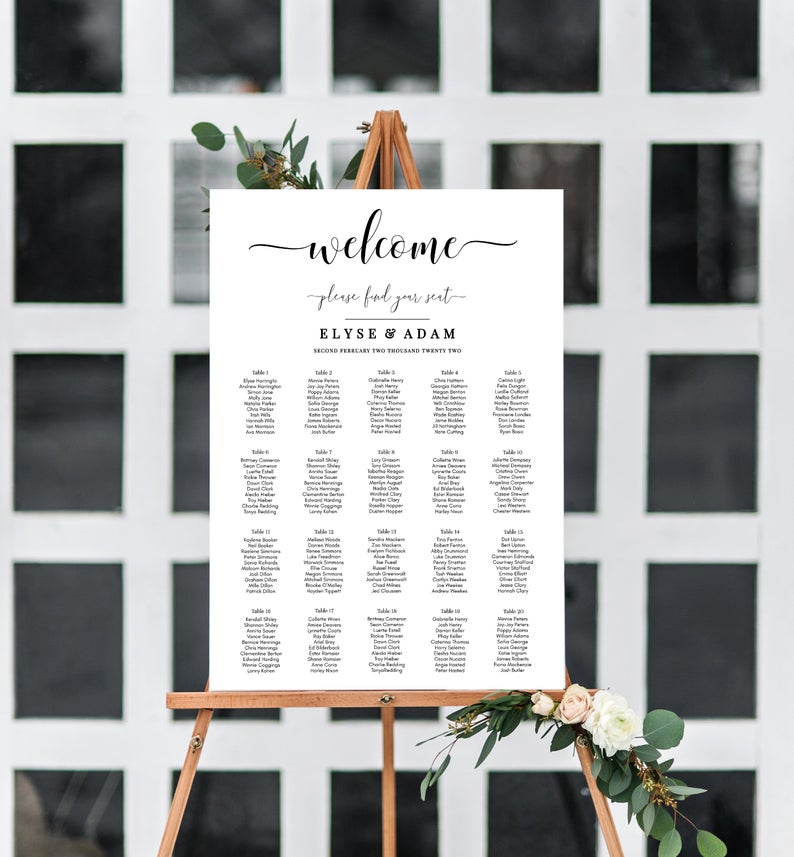 Editable Printable Wedding Seating Chart – Modern Minimal Editable Seating Chart Template – DIY Wedding Stationery – Modern Script