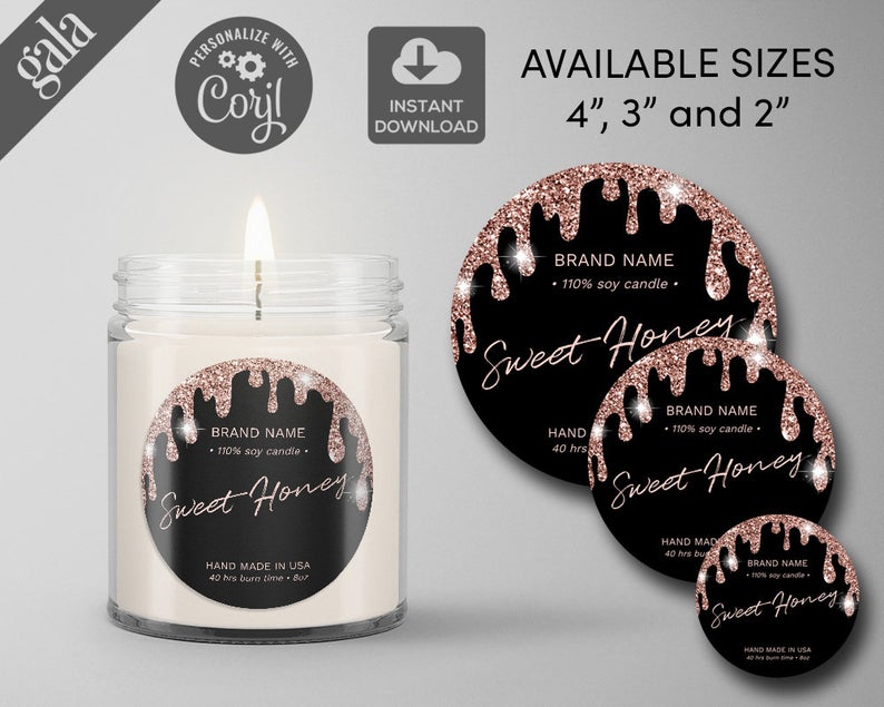 Circle product label, DIY Product Label, Candle Label Templates, Jar Candle Label, Printable Label Design, Editable Label, ROSE GOLD 005