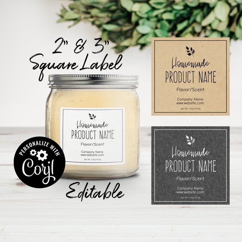 Natural & Sophisticated Editable 2″ and 3″ Square Labels. Customize Online w/ Corjl then Download Print. Labels for Jars, Bottles, Candles