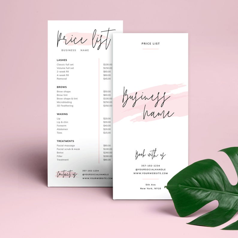 Editable Price List Template, Custom Menu Design, Printable Price Sheet, Salon Price List, Beauty Price List Template, DIY Price Guide Corjl