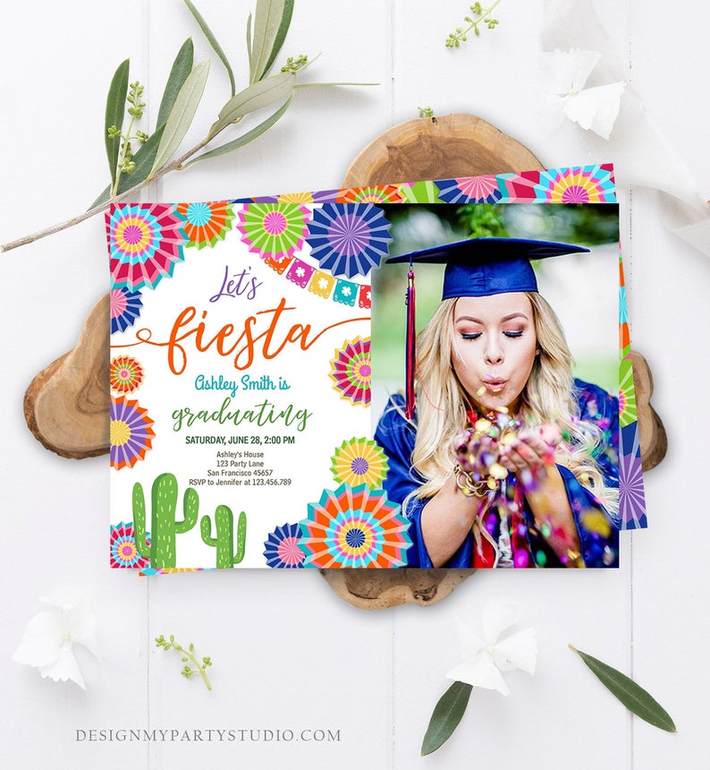 Editable Let’s Fiesta Graduation Party Invitation Cactus Mexican Taco Bout Grad High School College Download Corjl Template Printable 0236