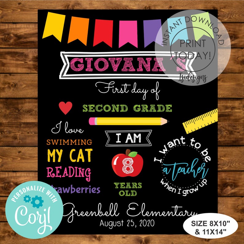 First day of School Editable Chalkboard Sign, First Day of School, Instant Download, Back to School Personalized Poster, Photo Prop Sign