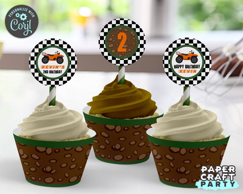ATV Printable Cupcake Toppers & Wrappers , Quad 4-Wheeler, Edit Online + Download Today With Free Corjl.com 0012