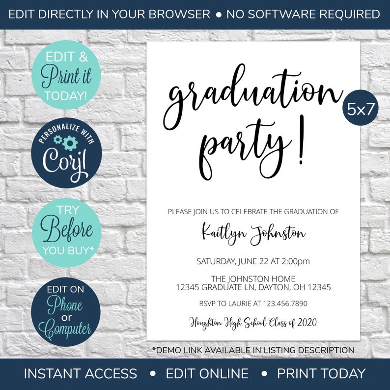 EDITABLE Class of 2020, Graduation Open House Invitation, Graduation Invitation, Graduation Party, High School, College Graduation