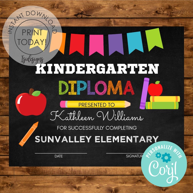 Editable Chalkboard Diploma, Printable Certificate, Instant Download, Graduation Diploma, Kindergarten Graduate, School Graduation Ceremony