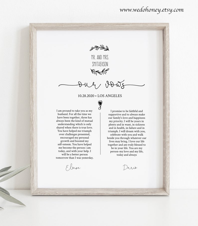 Wedding Vows Sign Template, Marriage Poster, His And Hers, Personalized Anniversary, Editable with Corjl #089