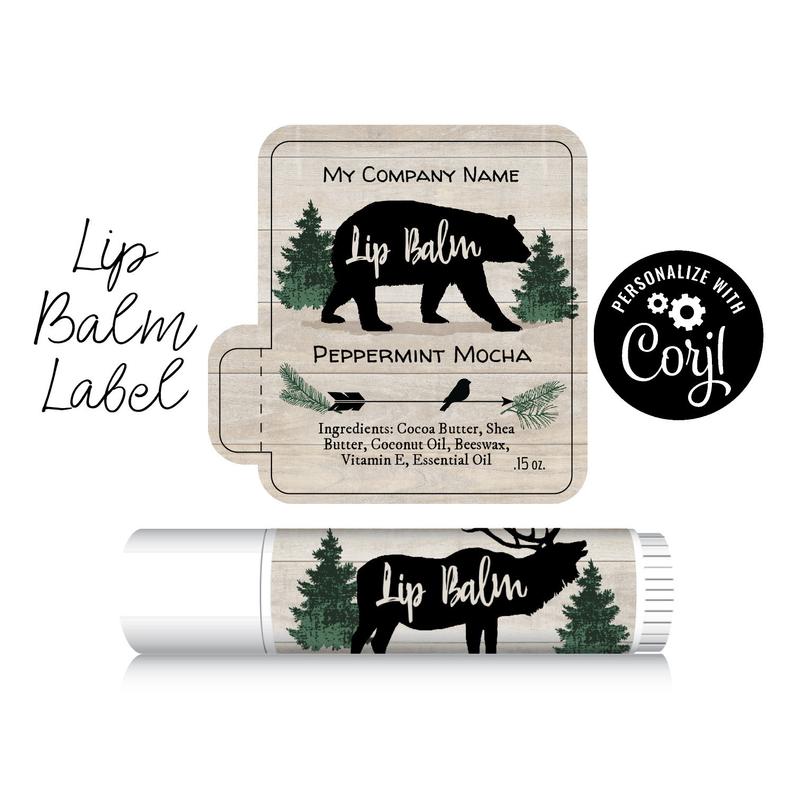 Editable Lip Balm Label Template – Silhouette Bear and Elk. Personalize, Customize in Corjl online, then Download & Print. Chapstick Label