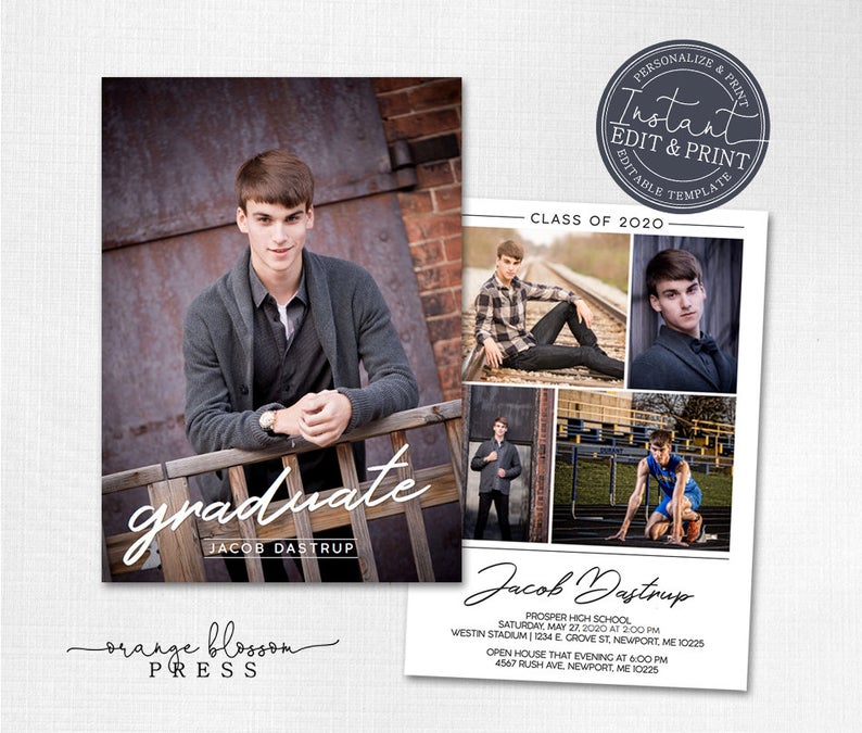 Photo Graduation Announcement, Custom Grad Invitation, Simple Modern Clean, Graduation Party, Digital or Printed, Instant Edit & Download