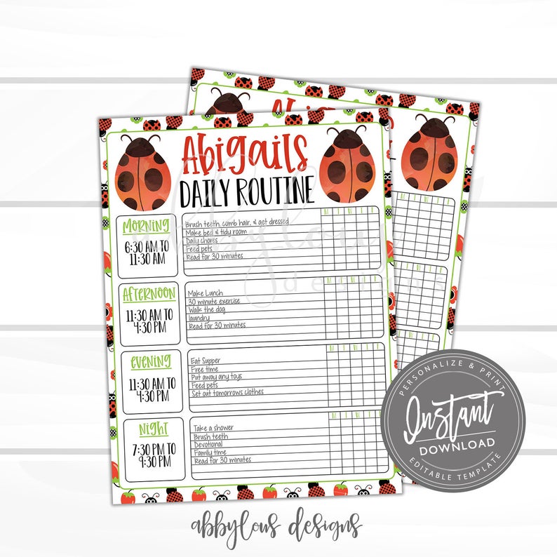 EDITABLE Daily Routine Schedule Printable, Daily Schedule, Daily Routine Schedule, Daily Chores, Any Age, Editable File, Digital Template